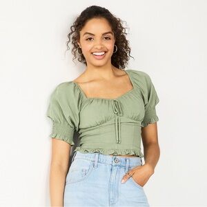 Women’s/Juniors Smocked Green Crop Top